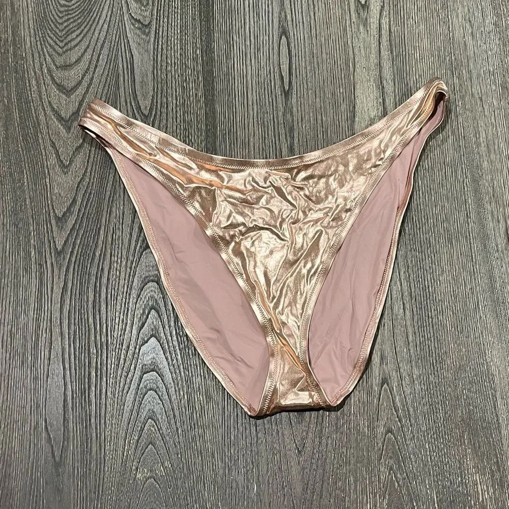NWT Skims Metallic Dippy Swim Bikini Bottom Mid-Waist Swimwear Champagne Size 4X